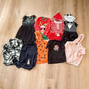 GIRLS FUN AND FESTIVE HOLIDAY HALLOWEEN CHRISTMAS CLOTHING BUNDLE SIZE MEDIUM